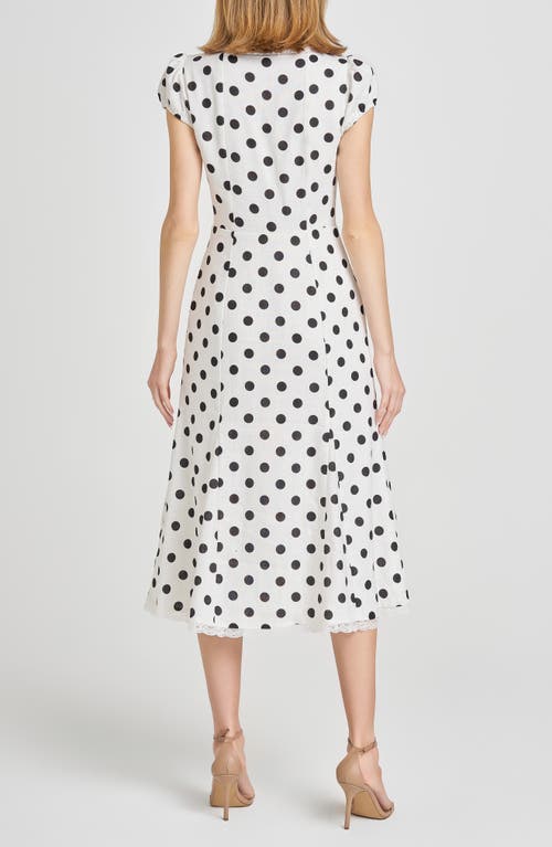 Shop Wayf Cara Polka Dot Cap Sleeve Linen Blend Midi Dress In Ivory Polka-dot