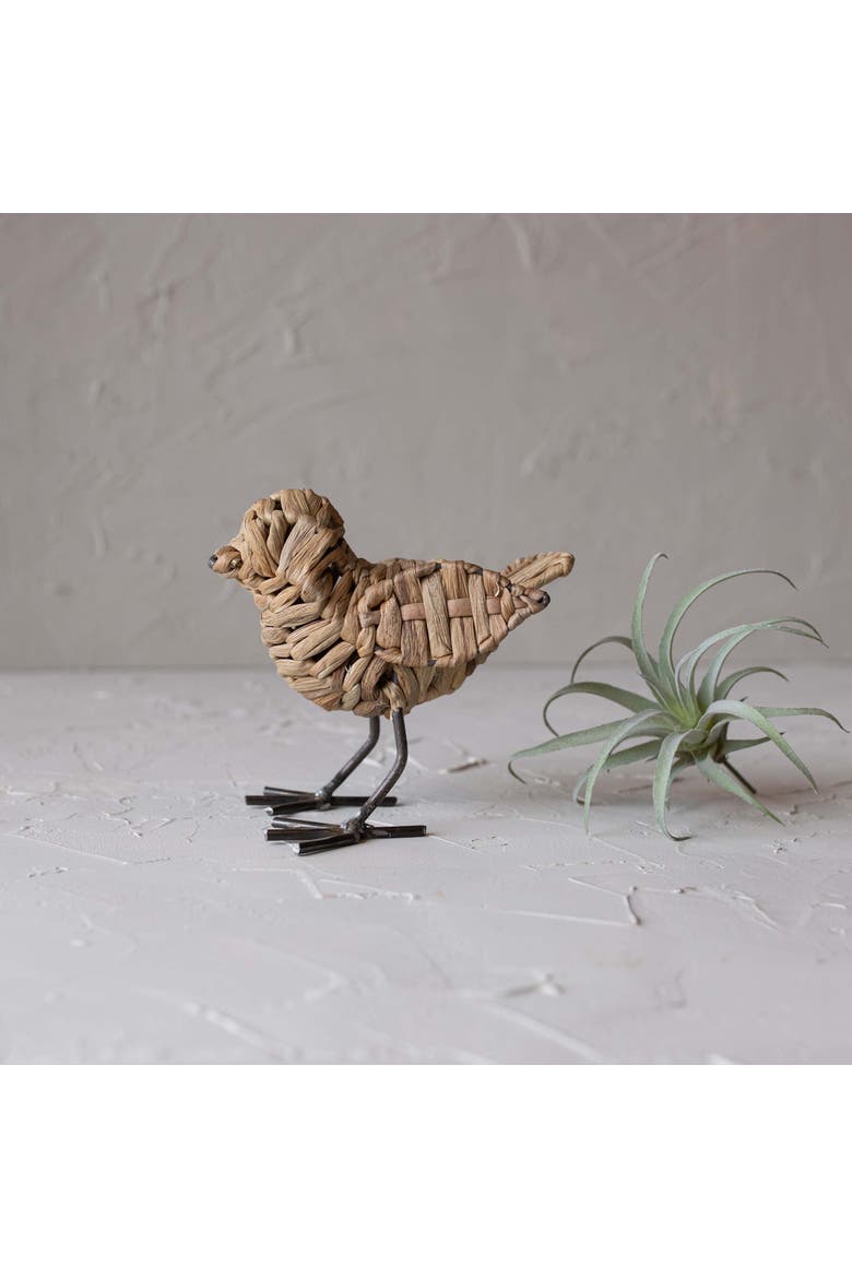 Natural Wrapped Bird Decorative Figure Seagrass & Metal, Alternate, color, Brown