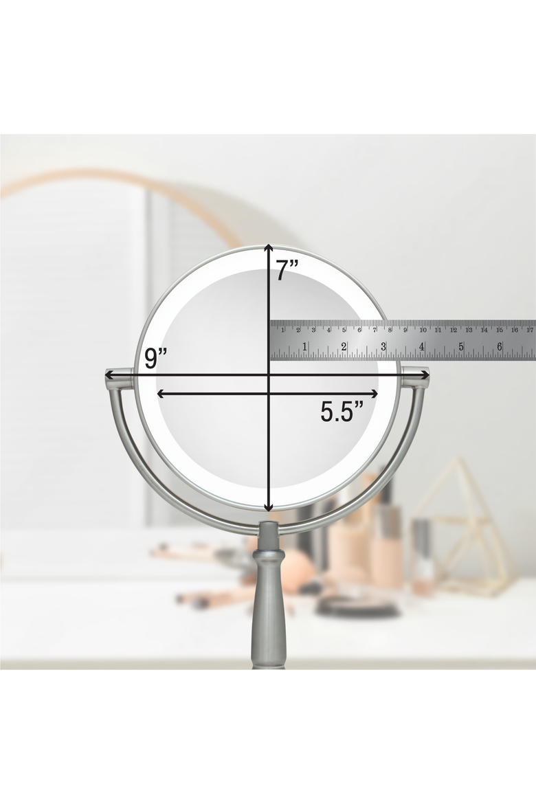 Lighted Makeup Mirror with 5X/1X Magnifications & Cordless, Alternate, color, Satin Nickel