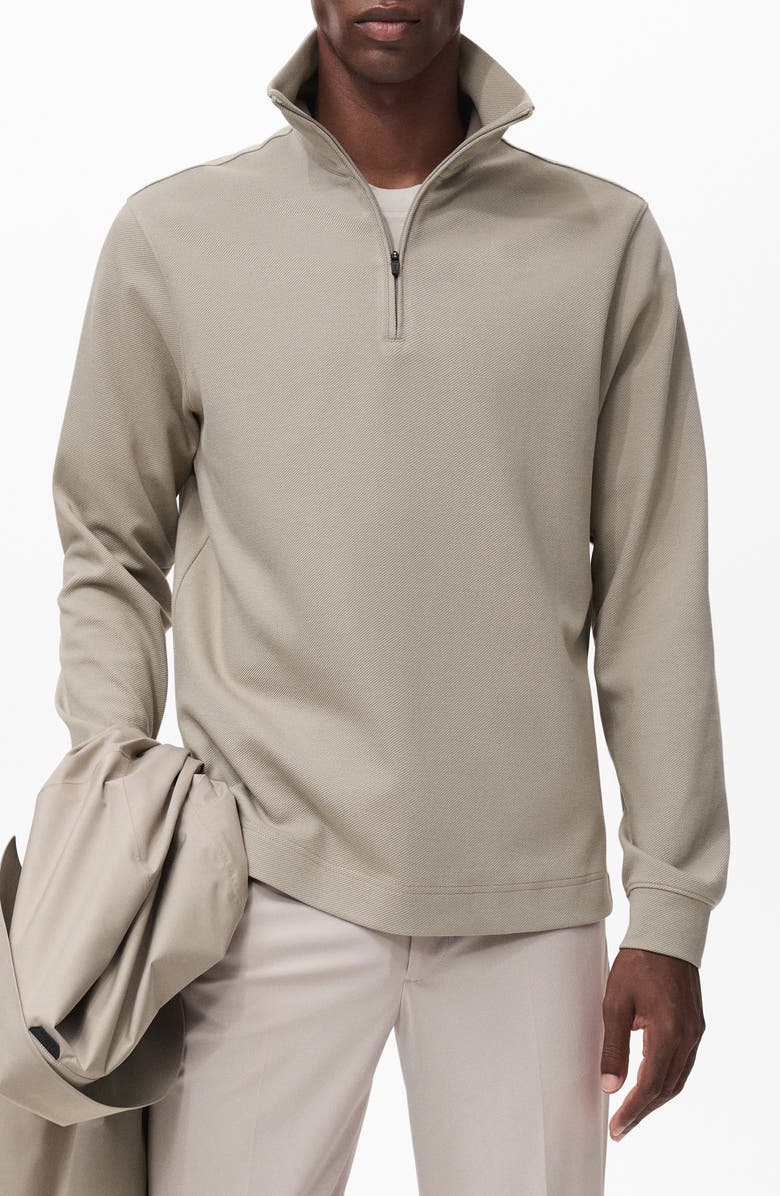MANGO Thermoregulated Regular Fit Quarter Zip Sweater, Main, color, Light/ Pastel Grey