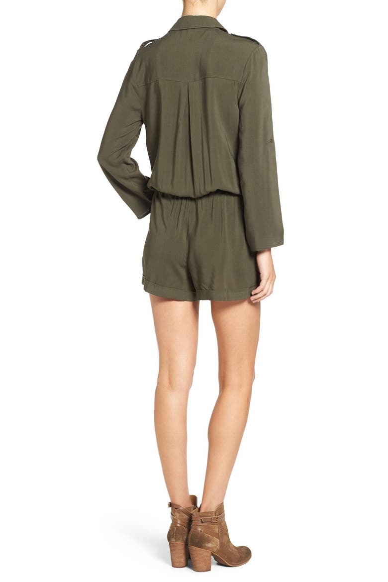 Roll-Up Sleeve Woven Romper, Alternate, color, OLIVE