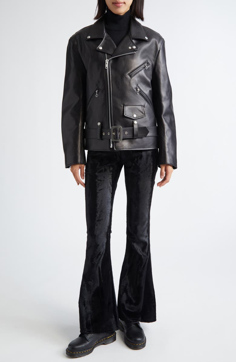 Junya Watanabe Faux Fur & Leather Flare Pants, Alternate, color, Black