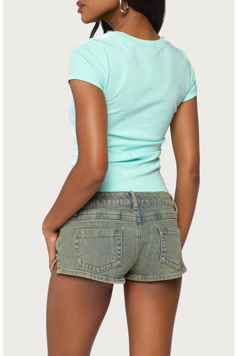 Suda Cutout Iridescent Button Tee, Alternate, color, AQUA