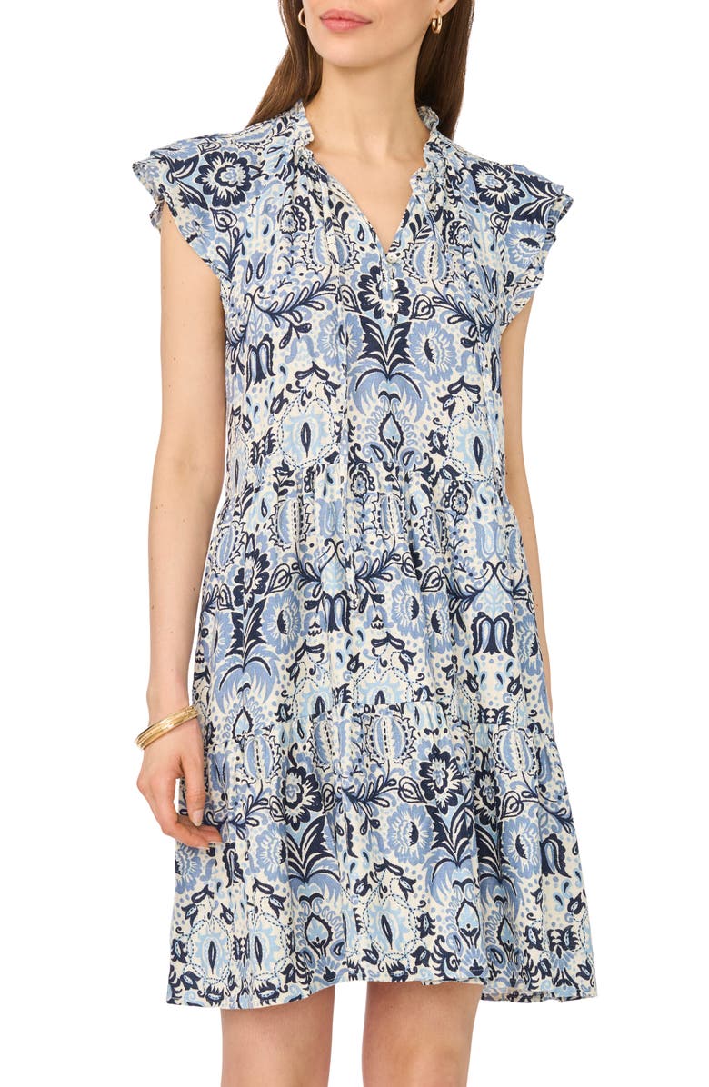 Halogen<sup>®</sup> Flutter Cap Sleeve Tiered Dress, Alternate, color, Blue Multi