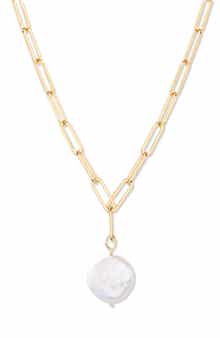 Brook and York Olive Mother-of-Pearl Pendant Paper Clip Chain Necklace