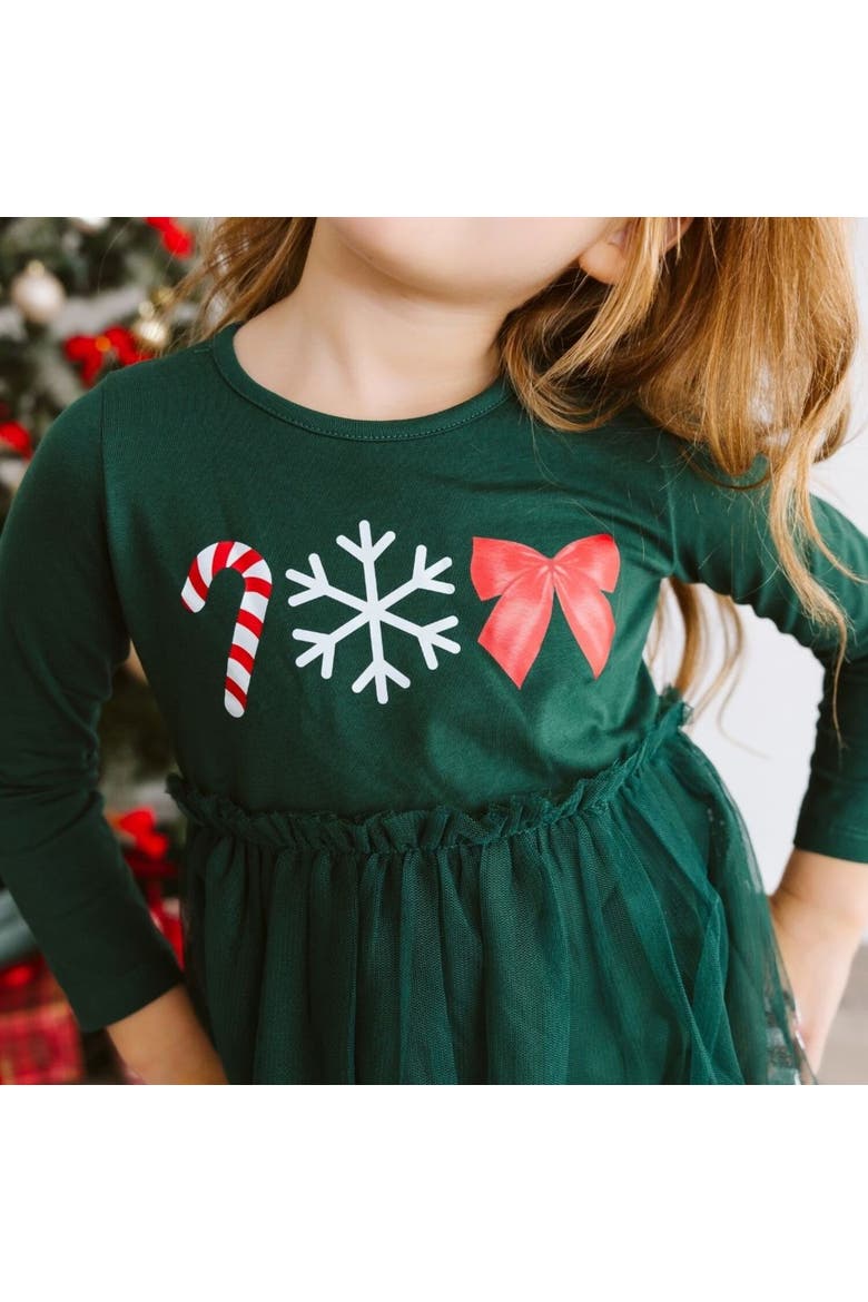 Emerald Candy Cane Sequin Christmas Long Sleeve Tutu Dress, Alternate, color, Emerald Green