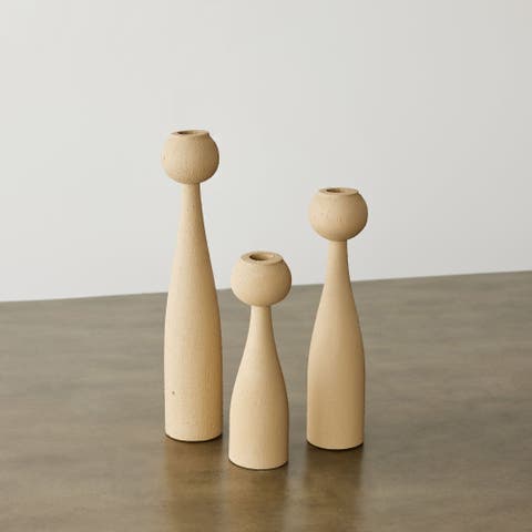 Globe Tapered Wood Taper Candlestick Holder - Desert - Set of 2