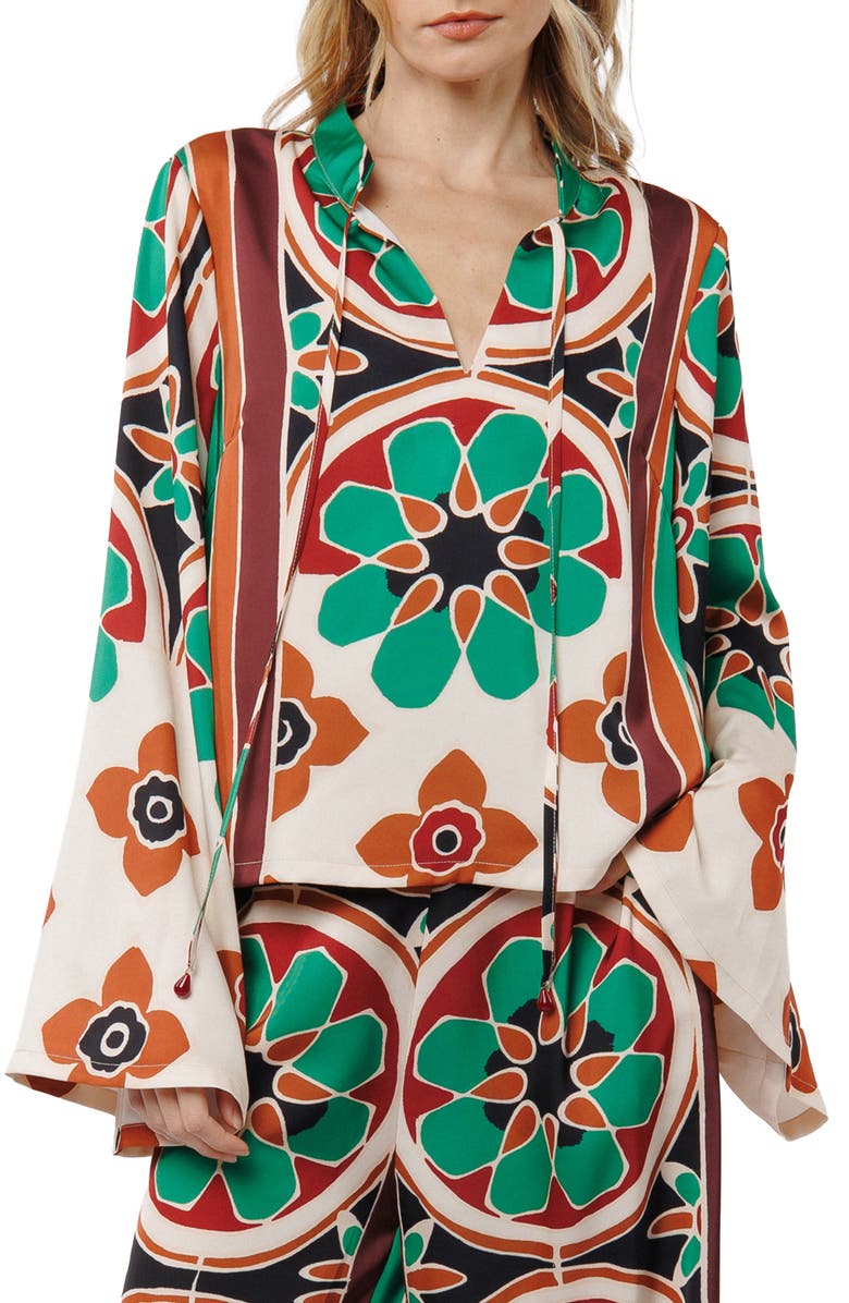 CIEBON Sassa Floral Long Sleeve Top, Main, color, Green Multi