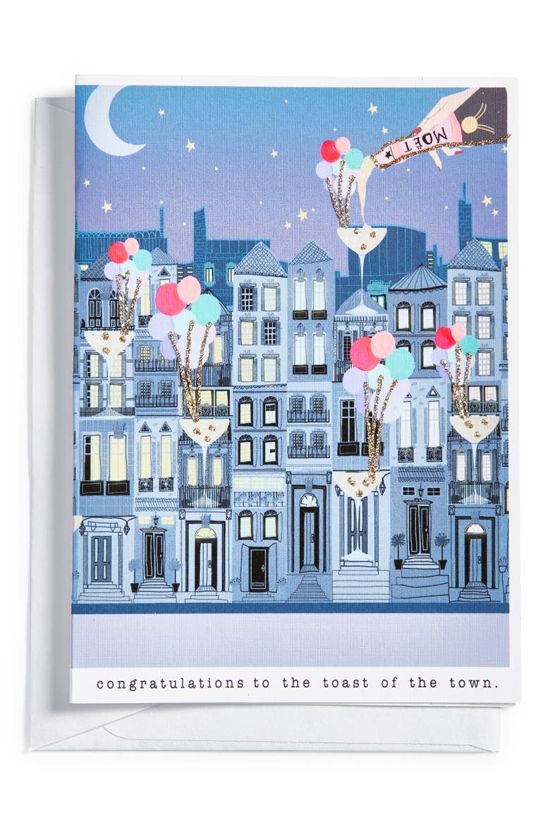 Congratulations Toast Greeting Card, Main, color, BLUE MULTI