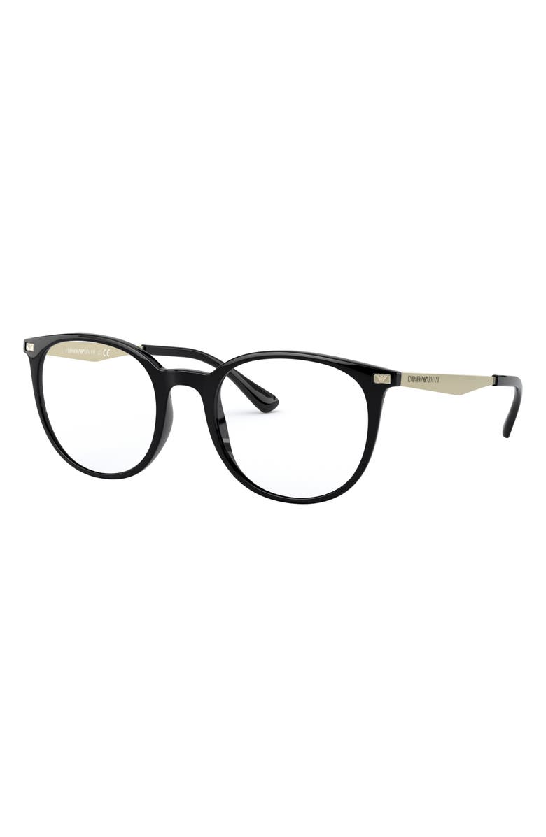 Emporio Armani 52mm Round Optical Glasses, Alternate, color, Shiny Black / Demo Lens