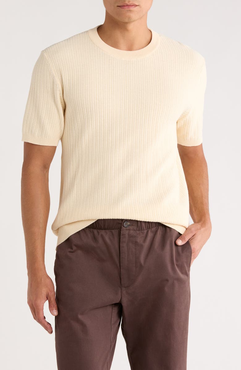 DENIM AND FLOWER Textured Short Sleeve Sweater, Main, color, 