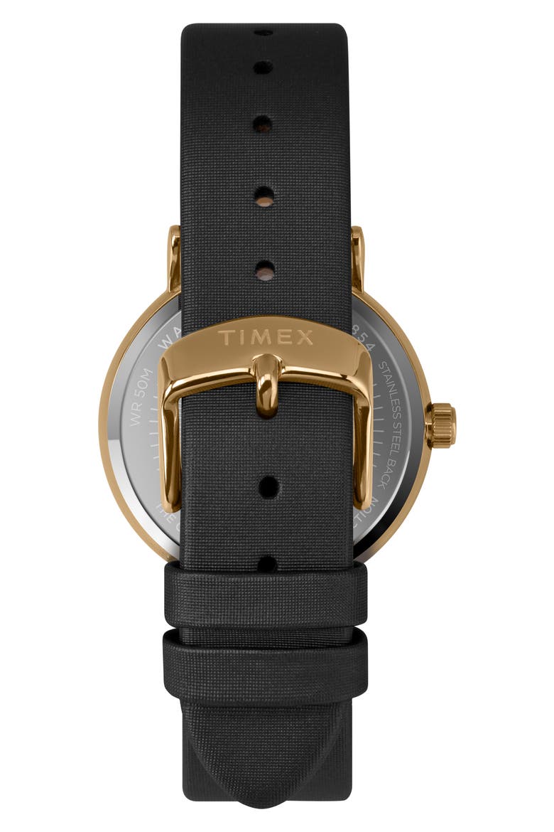 Celestial Opulence Leather Strap Watch, 37mm, Alternate, color, BLACK/ GOLD