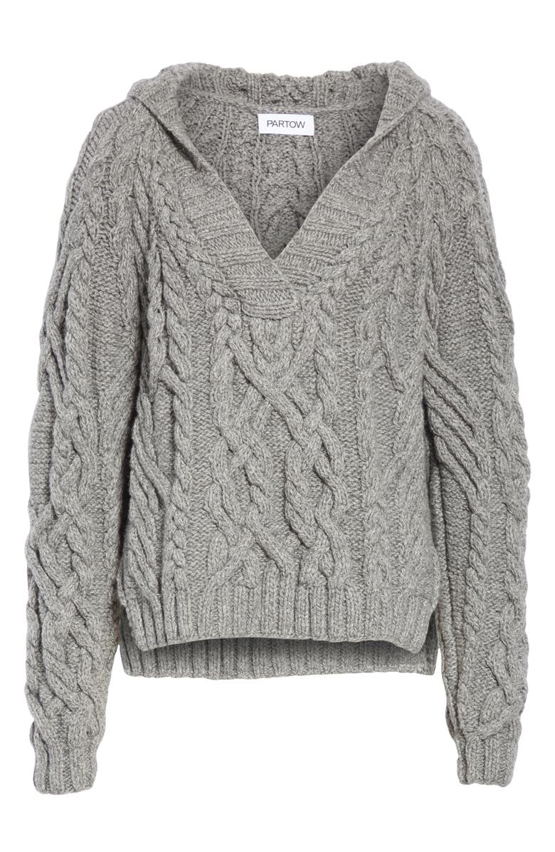 PARTOW Mélange Cable Knit Hooded Sweater, Alternate, color, 