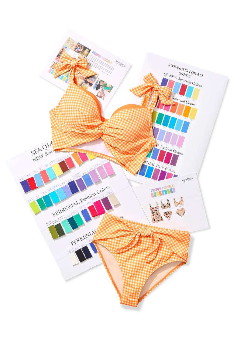 Bra Sized Twist Front Bikini Top, Alternate, color, Passion Fruit Gingham