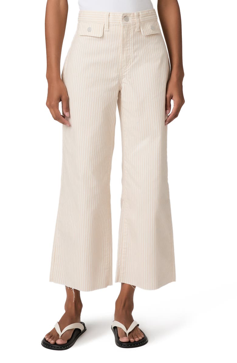 PAIGE Anessa Button Pocket Raw Hem High Waist Wide Leg Jeans, Main, color, Tonal Stripe
