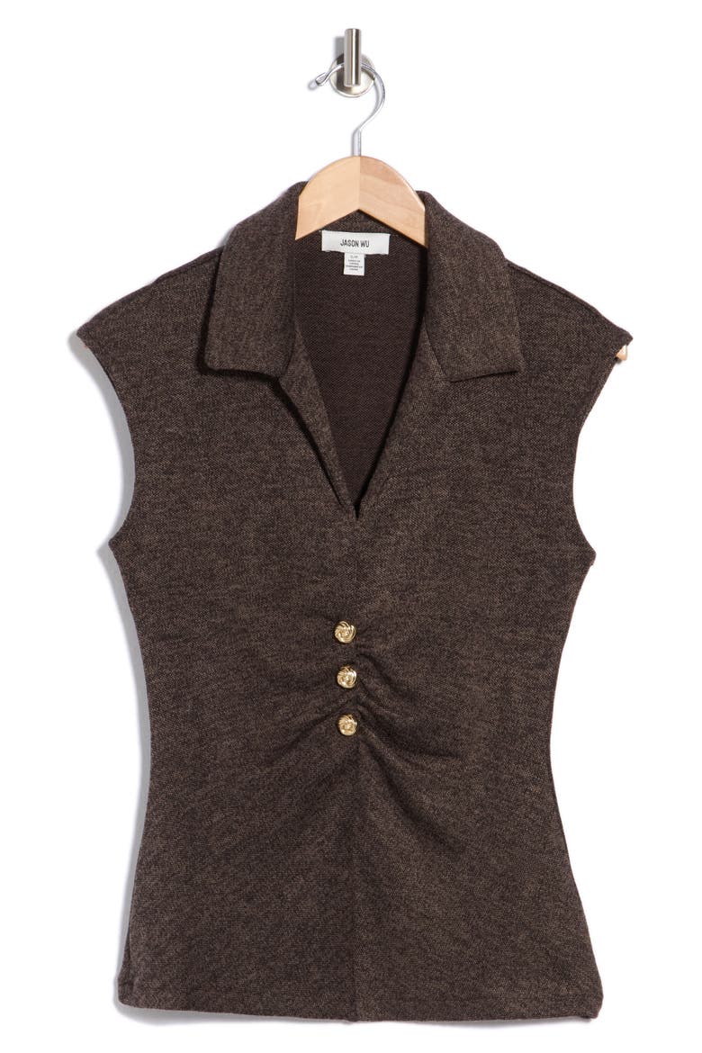 Textured Knit Johnny Collar Top, Main, color, MOCHA
