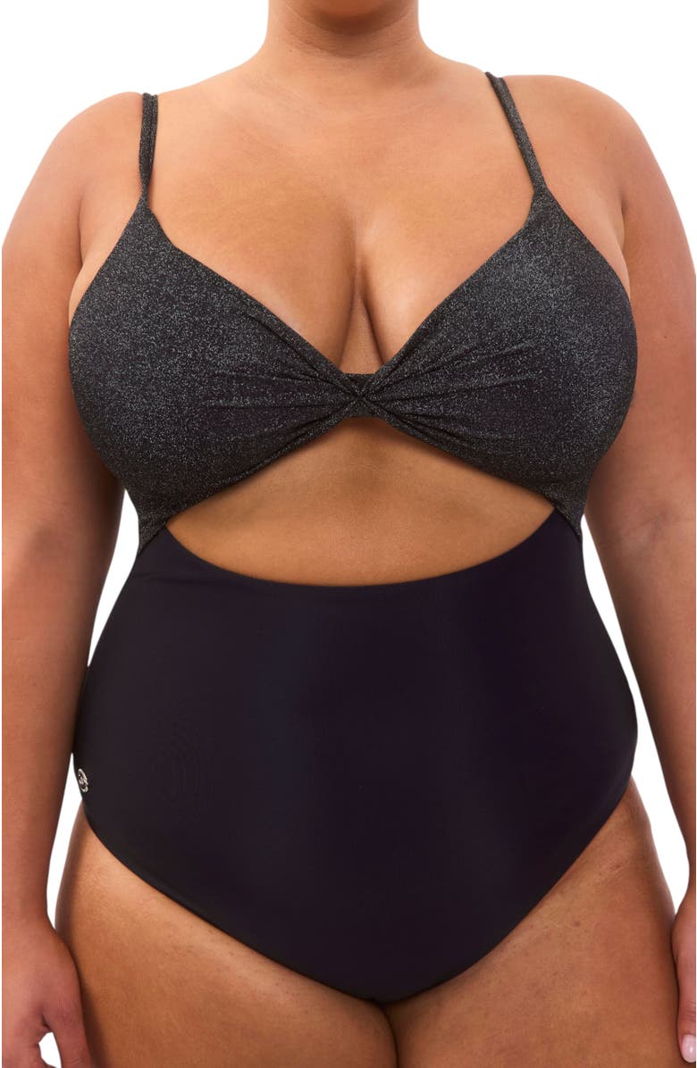 Biliblond Lurex Onepiece Swimsuit, Main, color, Silver Black Lurex