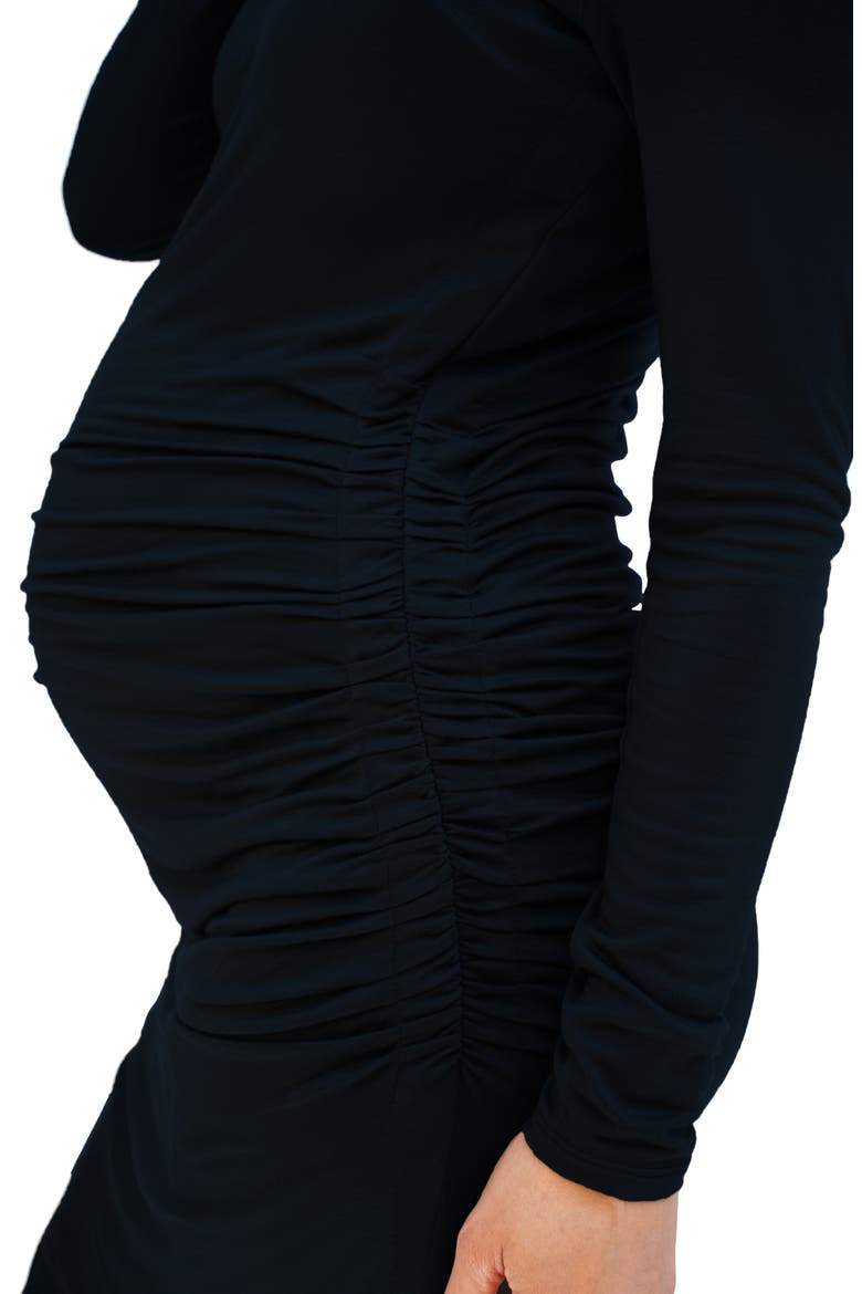 Ingrid & Isabel® Side Ruched Long Sleeve Maternity Body-Con Dress, Alternate, color, BLACK