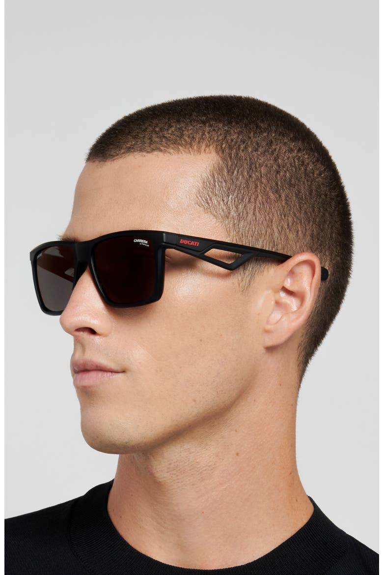 57mm Polarized Rectangular Sunglasses, Alternate, color, MATTE BLACK/ REDSP PZ HCAR
