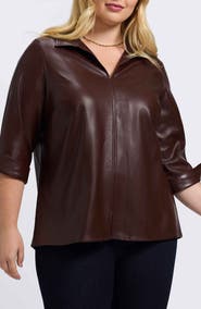 Foxcroft Agnes Faux Leather Long Sleeve Popover Top