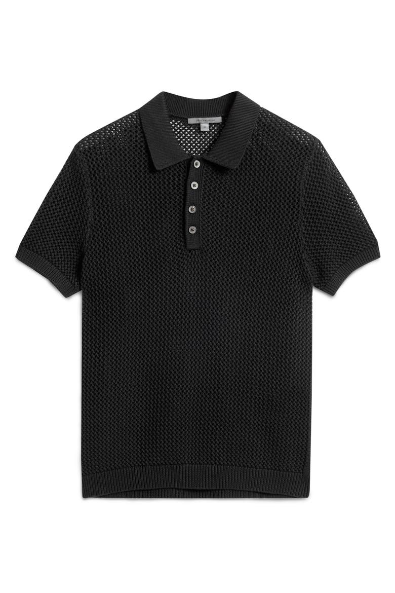 Tapia Openwork Merino & Linen Polo Sweater, Alternate, color, BLACK