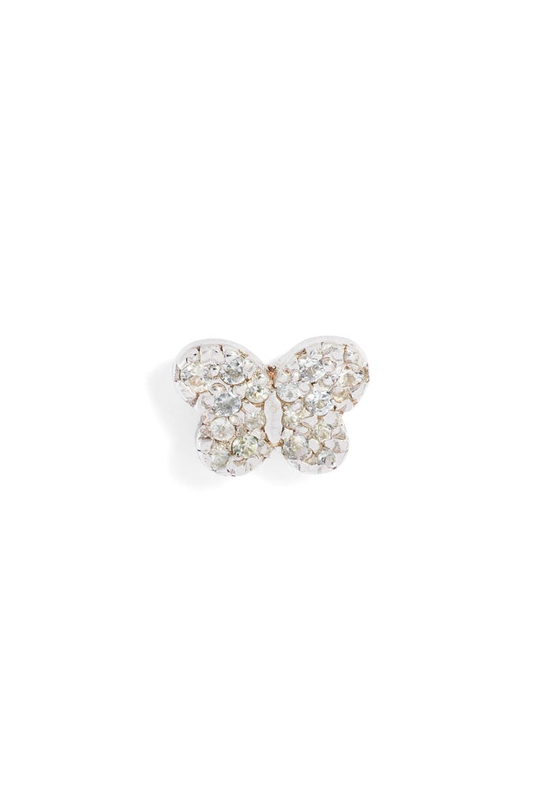 Love Letter Single Pavé Butterfly Stud Earring, Main, color, SILVER/ WHITE SAPPHIRE