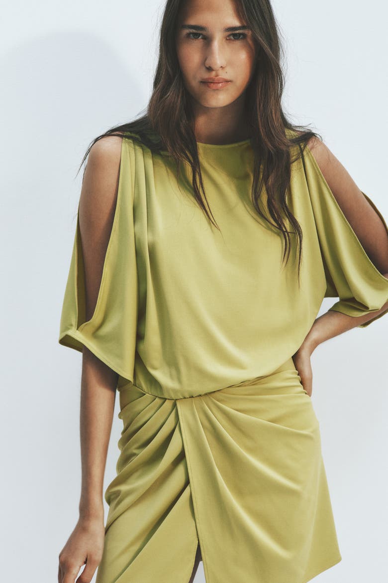 Draped Cold-shoulder Dress, Alternate, color, Olive green
