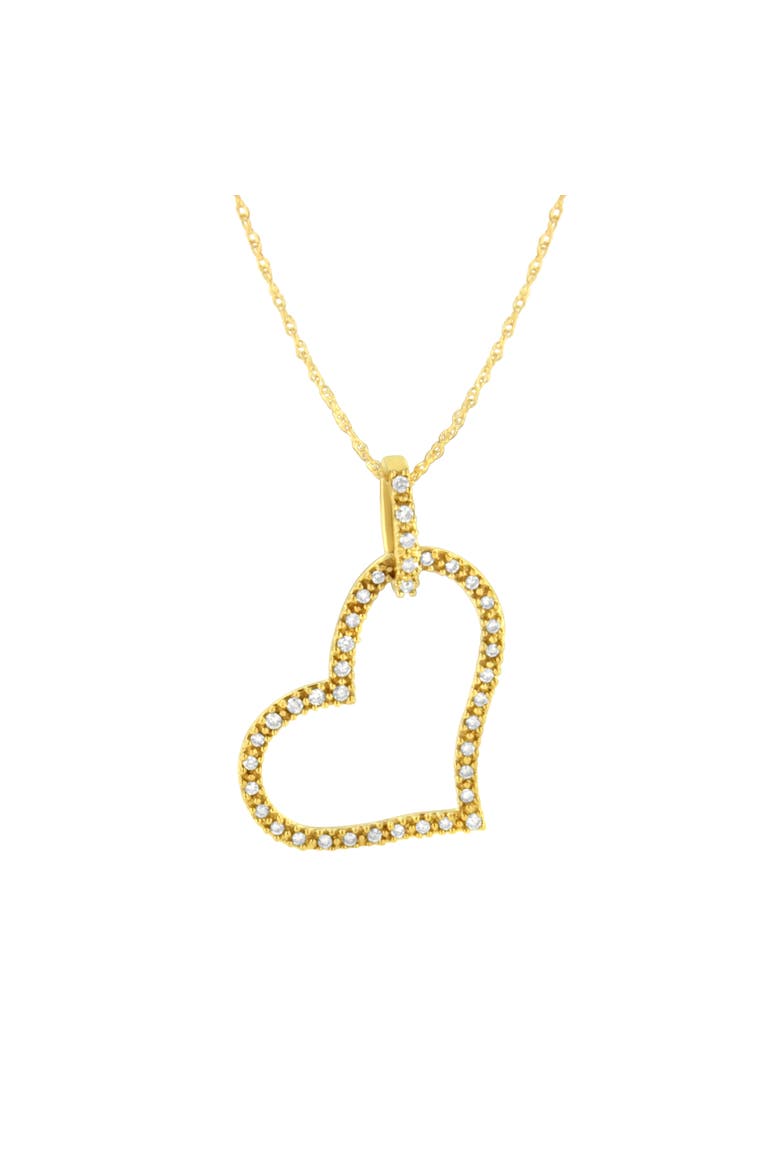 10K Yellow Gold 1/4 cttw Prong Set Diamond Open Heart 18" Pendant Necklace, Main, color, Yellow