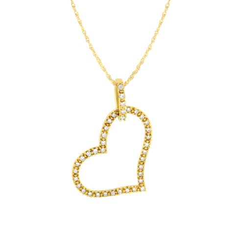 10K Yellow Gold 1/4 cttw Prong Set Diamond Open Heart 18" Pendant Necklace