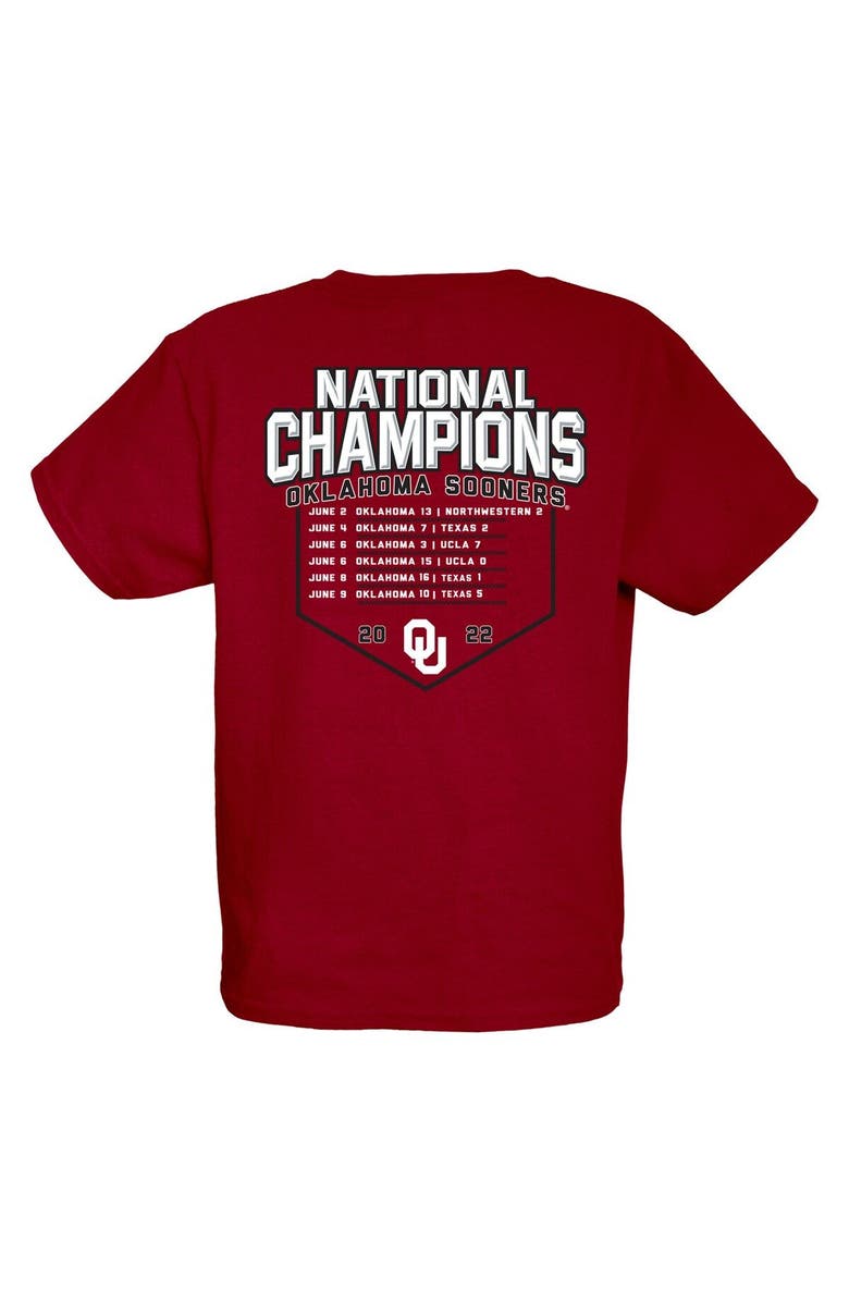 BLUE 84 Youth Blue 84 Crimson Oklahoma Sooners 2022 NCAA Softball Women's College World Series Champions Base Path Schedule T-Shirt, Alternate, color, 
