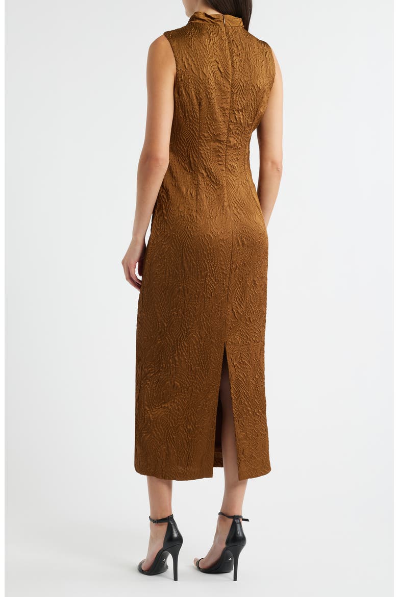 Leaf Jacquard Cowl Neck Sheath Dress, Alternate, color, BROWN