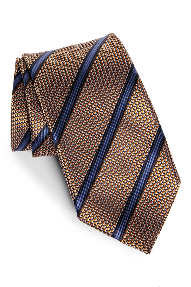 Paglie Stripe Silk Tie, Main, color, ORANGE/ BLUE