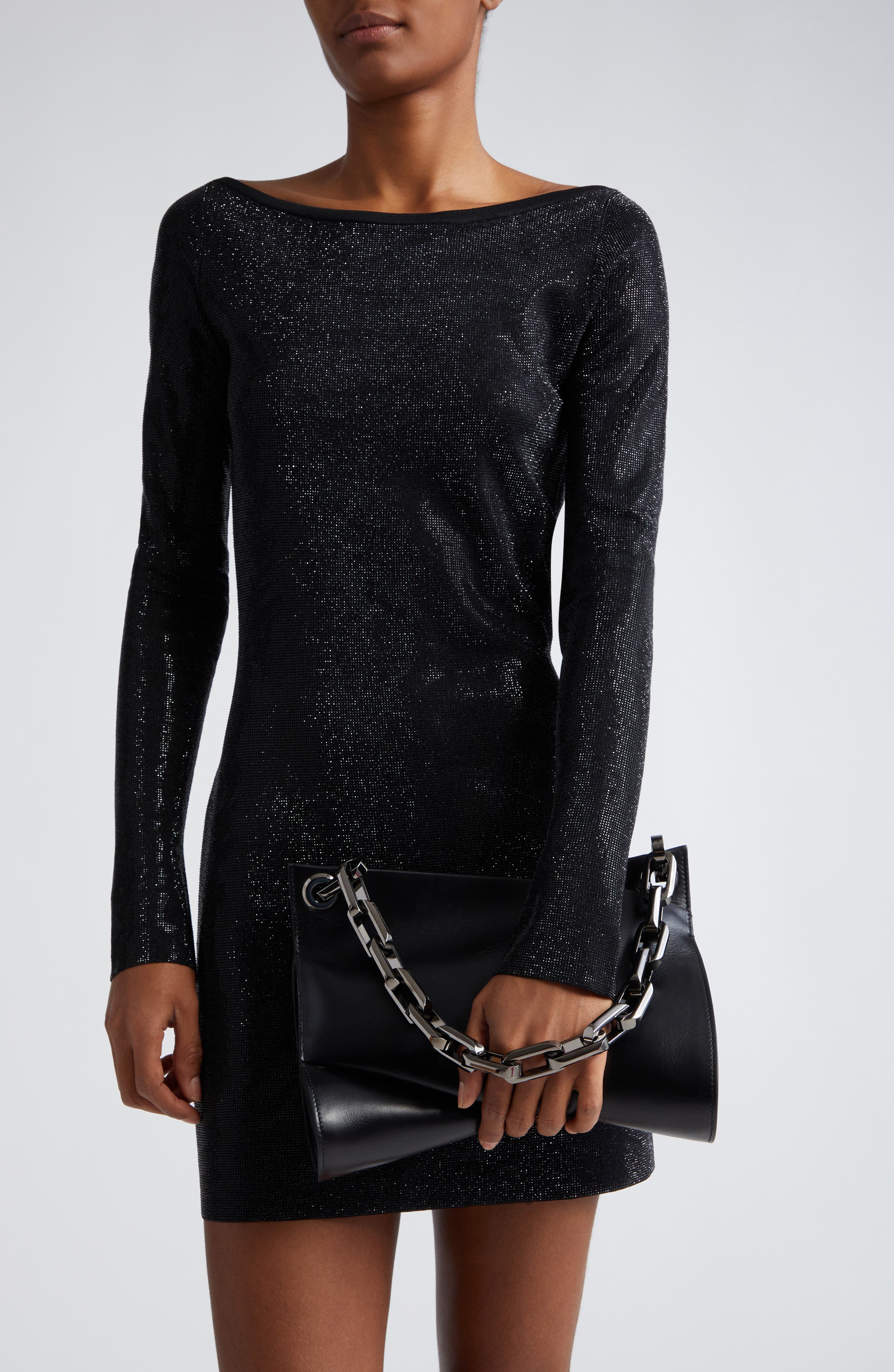Loubitwist Chain Leather Shoulder Bag, Alternate, color, B078 BLACK/ GUN METAL
