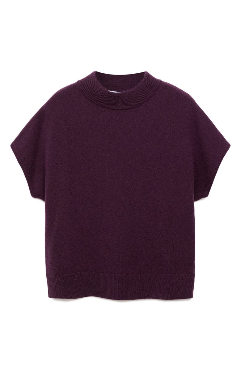 MANGO Selection Mock Neck Short Sleeve Wool & Cashmere Sweater, Main, color, Wine
