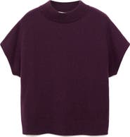 MANGO Selection Mock Neck Short Sleeve Wool & Cashmere Sweater