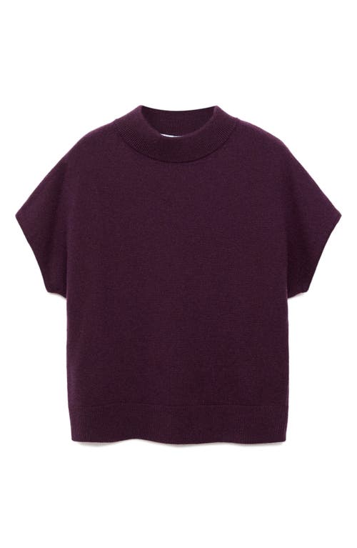 Mango Mock Neck Short Sleeve Wool & Cashmere Sweater In Burgundy