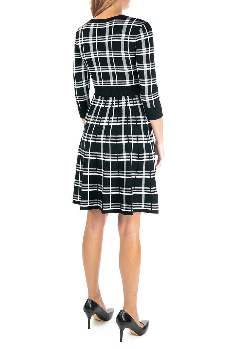 Plaid Scoop Neck Jacquard Dress, Alternate, color, BLACK/WHITE