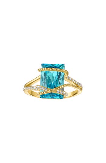 Fzn Aqua & White Cubic Zirconia Ring In Gold