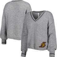 LUSSO Women's Lusso Gray Los Angeles Lakers Scarletts Lantern Sleeve Tri-Blend V-Neck Pullover Sweater