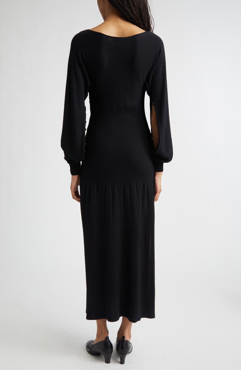Paloma Wool Fa Cutout Long Sleeve Extrafine Merino Wool Sweater Dress, Alternate, color, Black
