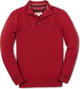 Hope & Henry Kids' Organic Long Sleeve Mock Neck Sweater with Cable Yoke