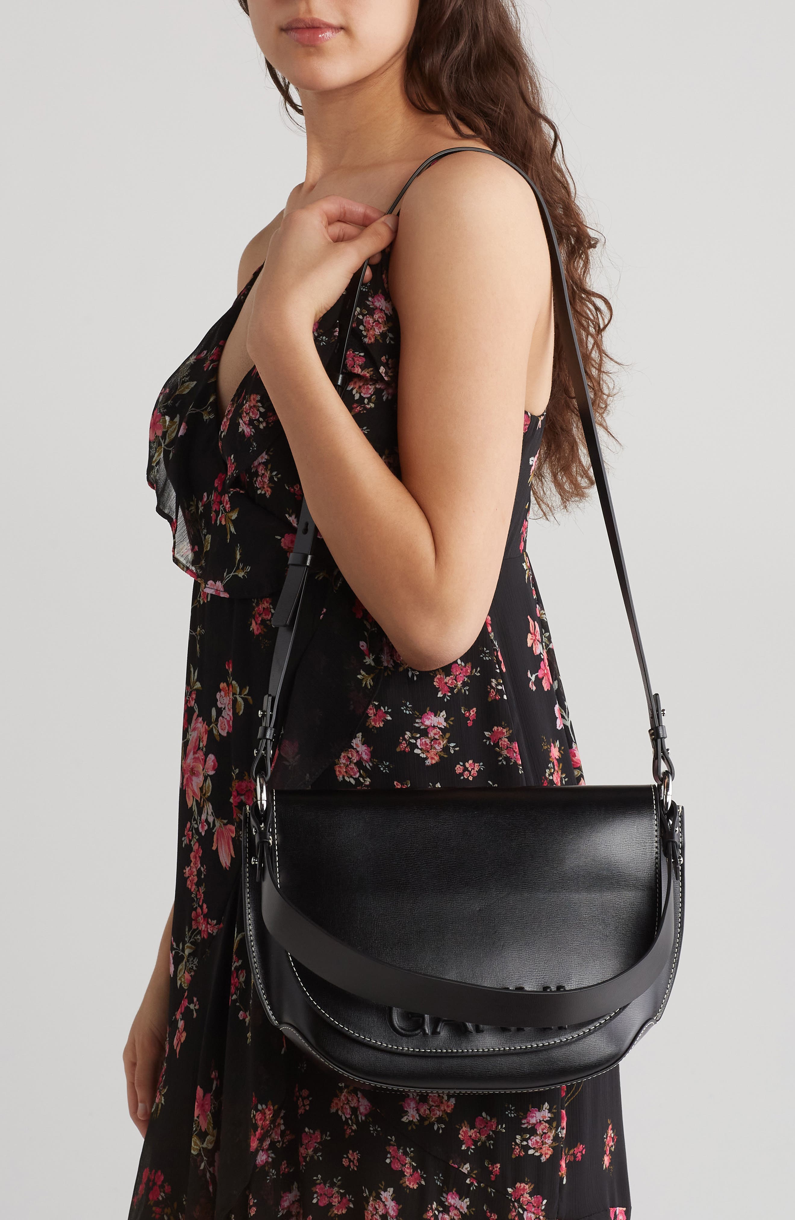 Ganni Banner Large Leather Saddle Bag, Alternate, color, 