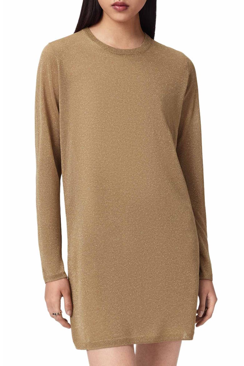 Tilli Metallic Long Sleeve T-Shirt Dress, Alternate, color, GOLD
