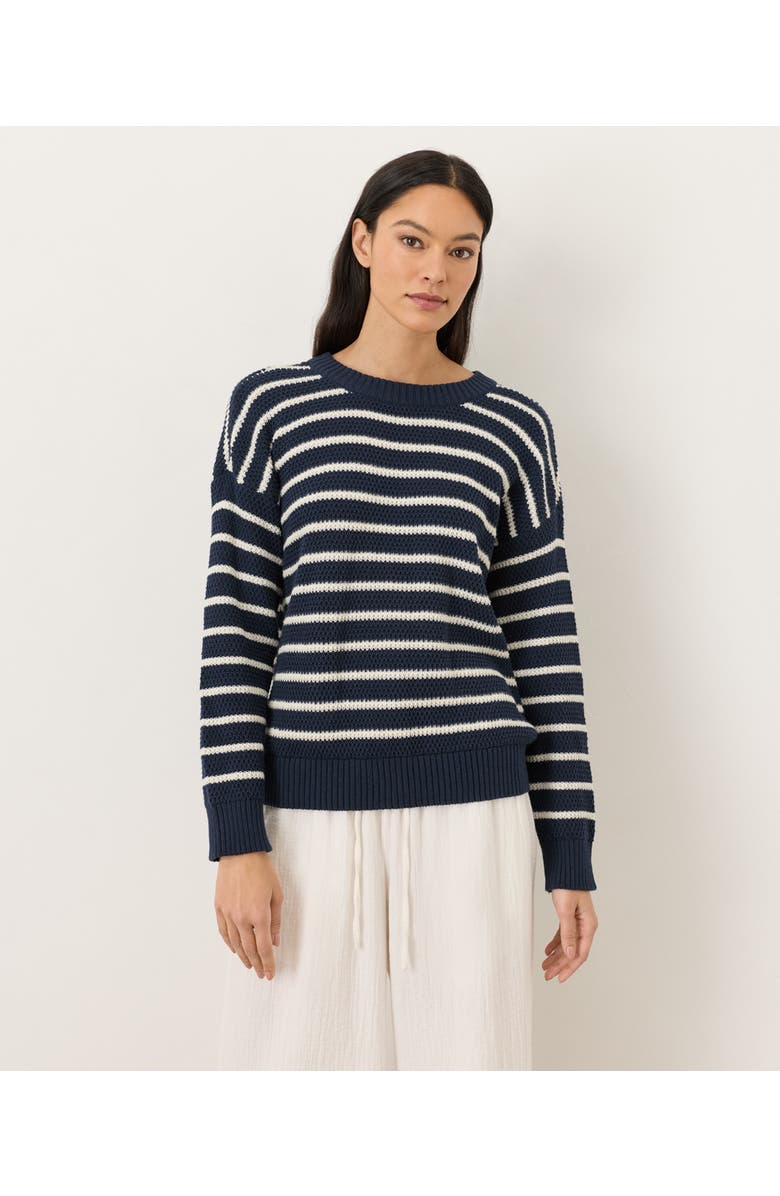 Pact Organic Cotton Shoreline Pullover Sweater, Main, color, Seabreeze Stripe Navy Blue