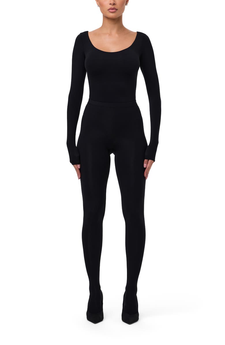 Naked Wardrobe Naked Scoop Neck Long Sleeve Bodysuit, Alternate, color, Black