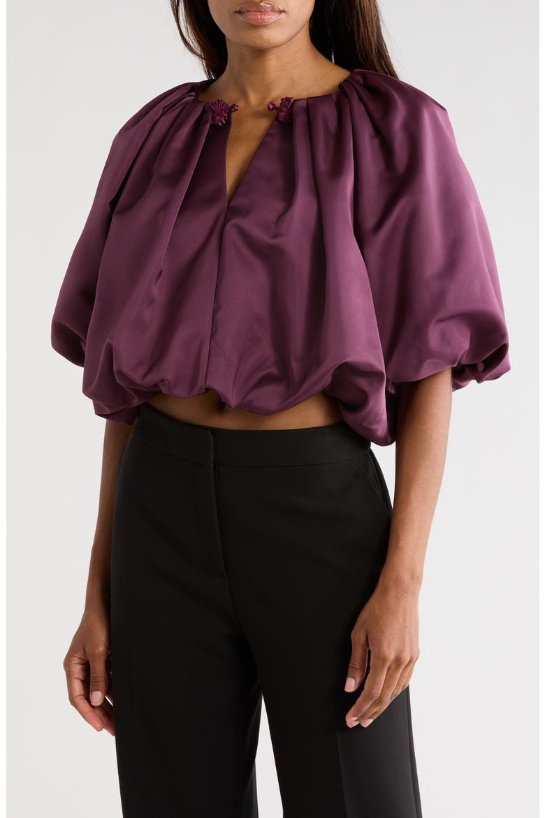 Techy Sateen Bubble Top, Main, color, PLUM