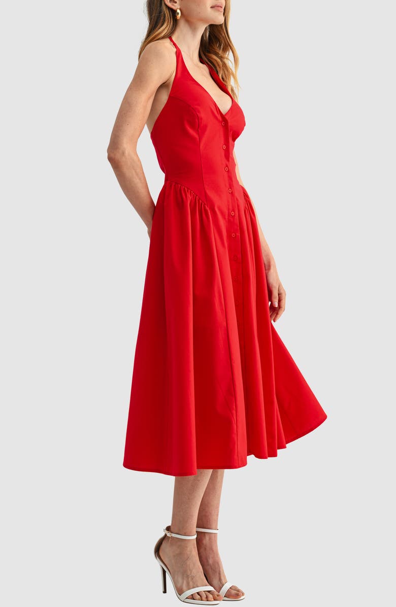 All in Favor Halter Button Front Midi Dress, Alternate, color, Red