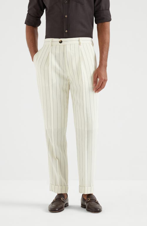 Brunello Cucinelli Virgin Wool Stripe Leisure Trousers In Panama