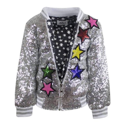 Lola + The Boys Girls Unicorn Sequin Bomber in Silver 