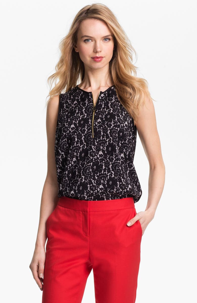 Vince Camuto Faux Leather Trim Lace Henley, Main, color,